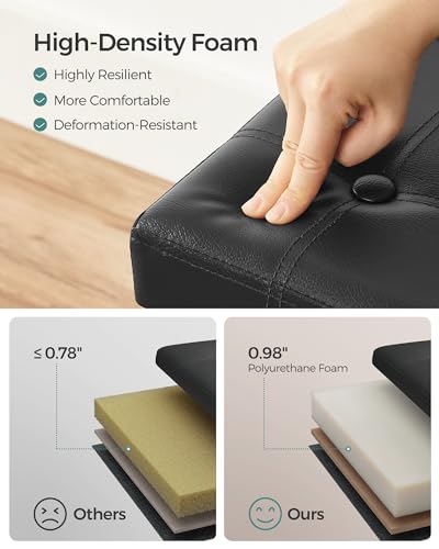 SONGMICS Mazie Collection - 15 Inches Ottoman with Storage, Footstool, Storage Ottoman with Metal Grommet Handles, Load 660 lb, for Dorm, Living Room, Bedroom, Synthetic Leather, Black ULSF30B - color: Black, size: 15"D x 15"W x 15"H