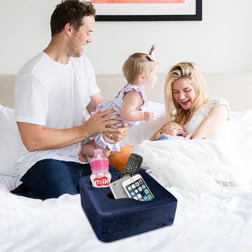 Couch Cup Holder Pillow Tray & Caddy - for Sofa, Bed, Car, Man Cave | Keep Drinks at Hand & Spill-Proof Accessories for New Parents, Camping, Park, Boat, Beach - Navy Blue - color: Navy Blue, size: 9.4" x 9.4" x 3.9"