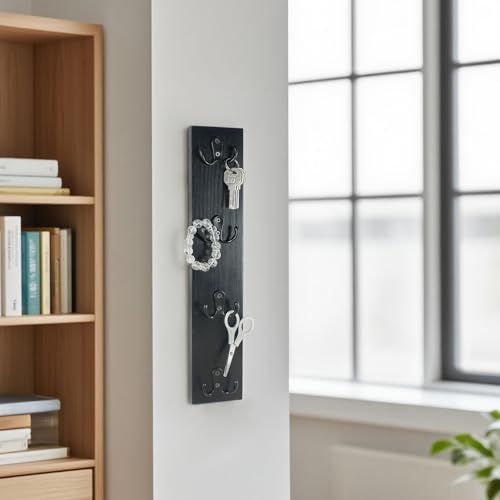 Yohsnor Vertical Key Holder Wall Mount - Stylish Home Decor for Entryway, Space-Saving Hook Rack & Organizer for Keys, Wallets, and More - Ideal for Small Spaces & Versatile Storage Solutions - color: Black
