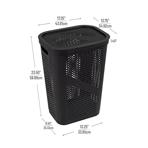 Mind Reader 60L Slim Laundry Hamper, Clothes Basket, Lid, Ventilated, Plastic, Set of 2, Black - color: Black, size: 2-Pack