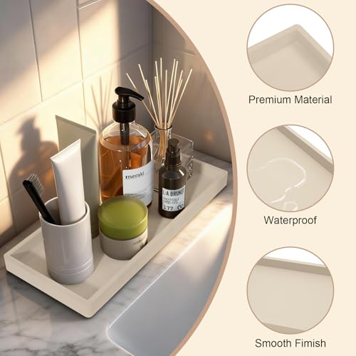 Bathroom Vanity Tray, 7.8 x 3.9 Inch Silicone Bathroom Tray Countertop, Non-Slip Decorative Tray for Bathroom, Kitchen, Toilet to Organize Perfume, Jewelry, Soap, Waterproof, Beige - color: Beige, size: 7.8x3.9