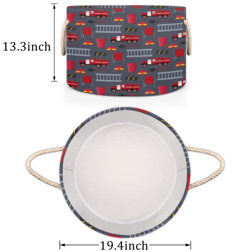 Pardick Large Round Storage Basket Fire Department Truck Collapsible Circle Storage Bin Laundry Hamper With Handle for Toy Blanket Dirty Clothes Towel Living Room Nursery Storage Organizer - color: A04:Fire Truck