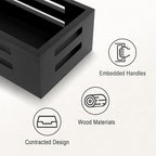 Black Bathroom Basket Wooden Toilet Tank Paper Basket with Handles-Black Decor Box-Home&Bathroom Storage Organizer