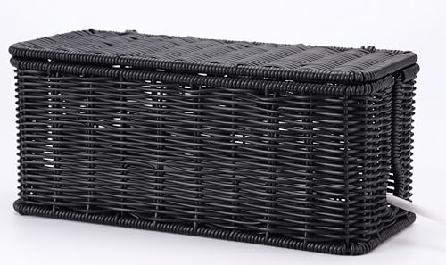 Handmade Cable Management Box, Imitation Rattan Cord Organizer Cord Hider Box, Desk Cord Management Box to Hide Cords and Power Strip L12.5 W5 H5.2 CB2412 Black - color: Black, size: 1 Pack (M)