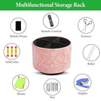 Hennaja Round Leather Art Supply Organizer,Remote Control Holder,360 Degree Spinning,Multi-Functional Pencil Holder,4 Compartments Desktop Stationary Organizer(1-Carved Pink) - color: 1-Carved Pink