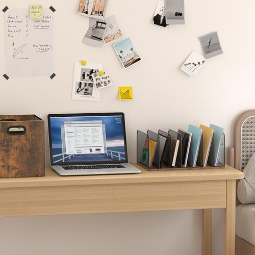 Piskyet Wooden Desk File Organizer, 7-Section Vertical File Folder Holder Stand,Metal Mail Paper Chromebook Organizer for Teacher Desk Office Classroom Desktop Organization - size: 7-Section