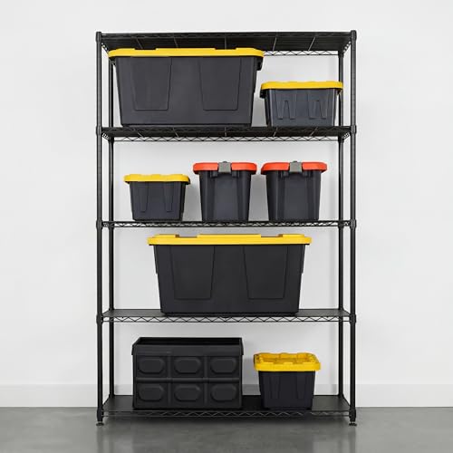 SafeRacks - NSF Certified Storage Shelves, Zinc, Heavy Duty Steel Wire Unit with Adjustable Feet, Garage or Bakers Rack, Kitchen, Pantry Shelf - (48"x18"x72" 5-Tier) (Black) - color: Black, size: 18"x48"x72" 5-Tier