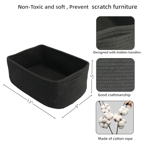 XUANGUO Small Woven Storage Baskets 13“X9”X5“ Decorative Rope Bins for Organizing Shelves, Closets, and Toys, Empty Gift Baskets, Cute Organizer Basket for Home and Office (black, Large) - color: black, size: Large