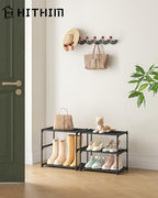 HITHIM 3 Tiers Small Shoe Rack,Narrow Stackable Shoe Shelf Organizer,Sturdy Shoe Stand, Non-Woven Fabric Metal Shoe Racks for Entryway, Doorway and Bedroom Closet - size: 3-Tier