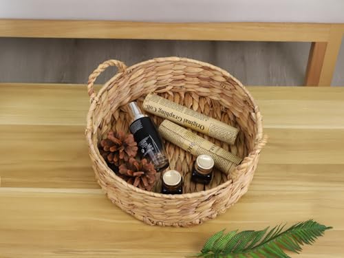 Round Water Hyacinth Storage Baskets for Organizing Round Wicker Basket with Double Handles-Wicker Baskets for Shelves
