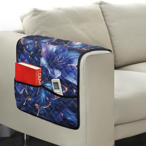 Lily Butterfly Glitter Print Couch Arm Covers Stain Resistant Sofa Arm Cover with Side Storage Pocket Anti-Scratch Arm Rest Covers for Recliner, Chair, Sofa - color: Lily Butterfly Glitter