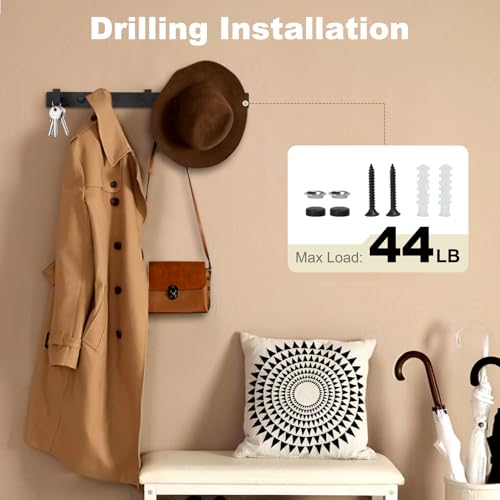 Coat Rack Wall Mount, Metal Coat Hanger with 5 Hooks, Heavy Duty, Black, 1 Pcs