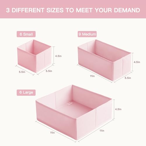 Criusia Drawer Organizer Clothes, 21 Pack Dresser Organizer for Baby Clothes, Underwear, Sock - Foldable Closet Organization and Storage Dividers Bins for Nursery, Bedroom (Pink) - color: Pink, size: 21PACK