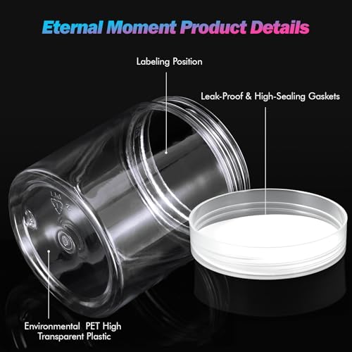 48 Pack 8 OZ Plastic Jars Round Clear Cosmetic Container Jars with Clear Lids, Eternal Moment Plastic Slime Jars for Lotion, Cream, Ointments, Makeup, Eyeshadow, Rhinestone, Samples, Travel Storage - color: Clear Lid, size: 8 Ounce