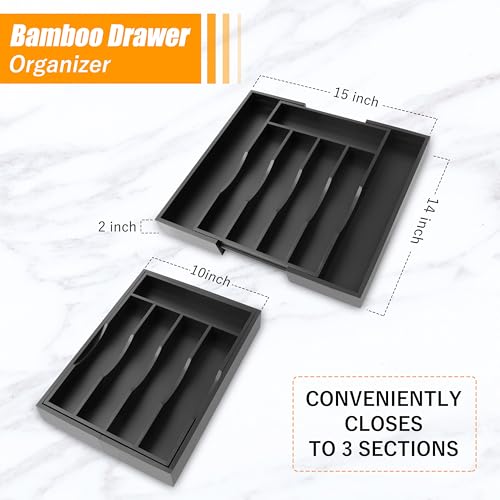 Kitchen Silverware Drawer Organizer and Storage Kitchen Gadgets Best Sellers 2025 First Apartment Essentials New Home Must Haves Things Stuff Accessories House Warming Housewarming Hostess Host Gifts - color: Black, size: 7 Slots Expandable-2PC