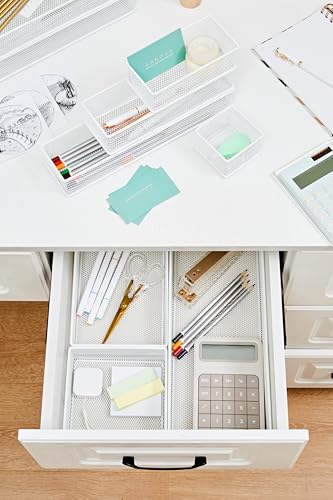 Annova Mesh Stackable Drawer Cabinet and Shelf Organizer Bins Storage Basket School Office Supply Holder Tray- Set of 2 (White, 6x9x2 Inch) - color: White, size: 6x9x2 Inch