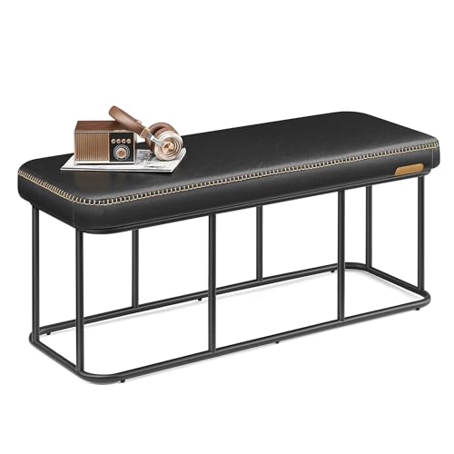 VASAGLE EKHO Collection - Storage Bench for Entryway, Ottoman Bench with Steel Frame, 43.3-Inch Wide, Synthetic Leather, Living Room, Mid-Century Modern, Loads 660 lb, Ink Black ULOM085B01 - color: Ink Black, style: Steel Frame Bench