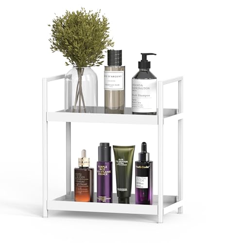 Bathroom Organizer Countertop, 2 Tier Counter Storage Shelf for Makeup Perfume Skincare Cosmetic Beauty Product, Small Vanity Countertop Tray Stand Rack Holder for Bathroom Sink Dresser, White - color: White