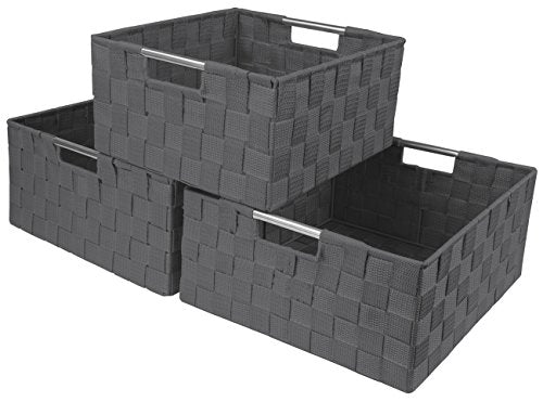 Sorbus Storage Box Woven Basket Bin Container Tote Cube Organizer Set Stackable Storage Basket Woven Strap Shelf Organizer Built-in Carry Handles (Gray) - color: Gray