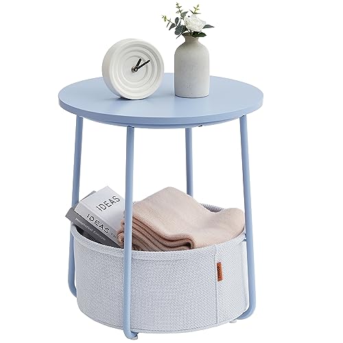 VASAGLE LILEA Collection - Small Round Side End Table, Modern Nightstand with Fabric Basket, Pale Blue and Ice Blue ULET223Q62 - color: Pale Blue + Ice Blue, size: Round + 1 pack