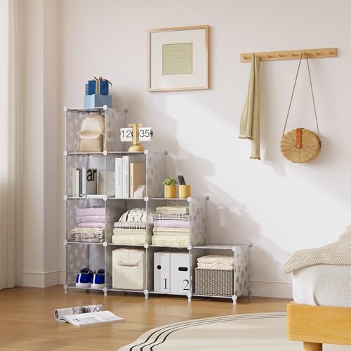 UNKU Cube Storage Organizer, 10 Cube Closet Organizer Storage Shelves, DIY Stackable Bookcase, Clothes Organizer Shelf for Closet, Bedroom, Living Room, Cabinet, Home, Office, Translucent - color: Clear, size: 10cube