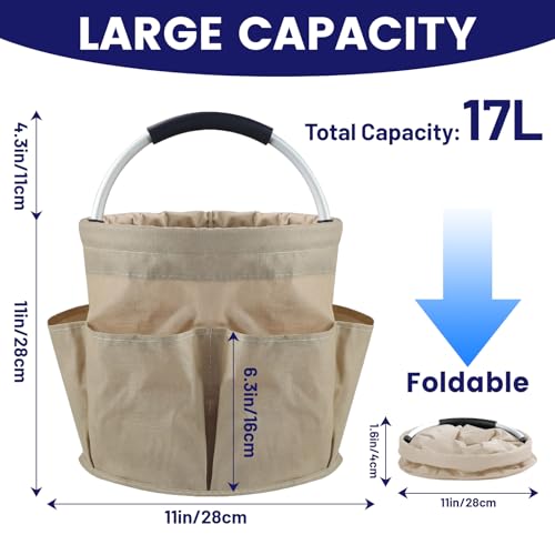 Cleaning Caddy with Handle and 6 Pockets, 17L Cleaning Supplies Organizer, 600D Oxford Fabric Storage Basket, Multifunctional Bucket Bag for Picnics, Camping, Gardening, Bathing (Khaki) - color: Khaki