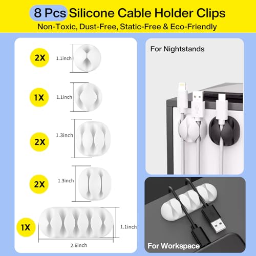 [313Pcs] Cable Management Kit, 67 Adhesive Cable Clips, Topavatop Desk Cord Organizer, 22 Reusable Cable Strap, 4 Cable Sleeve Split, 200 Nylon Cable Zip Ties with 20 Mounts for TV Office Home, White - color: White