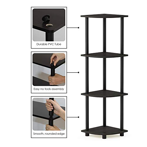 Furinno TURN-N-TUBE Corner Shelf, 4-Tier Corner Bookshelf, Display Storage Shelves with Open Shelves, for Organization and Storage, Living Room, Home Office, Garage, Espresso - color: Espresso/Black, size: 4-Tier Round Tube