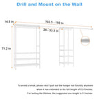 Ulif E11 Heavy-Duty Garment Rack, Metal Freestanding Clothes Rack and Closet Storage Organizer with 8 Shelves and 4 Hanger Rods, (73.2-97.6)" W x 14.5" D x 71.2" H, Load 1034 LBS, White - color: White