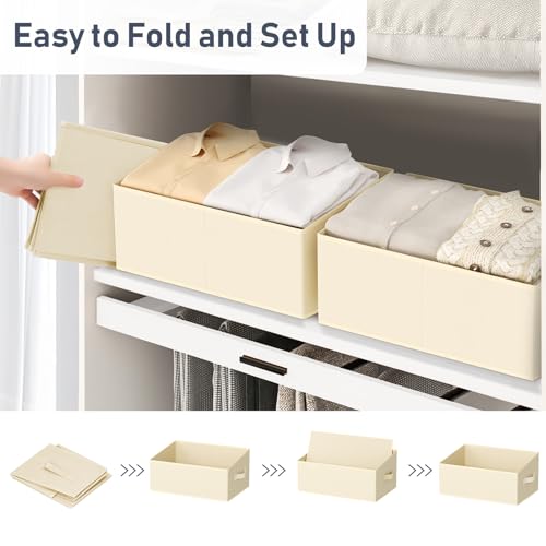 DIMJ Closet Storage Bins 6 Pack - Fabric Storage Baskets for Shelves, Large Clothes Organizers with Handles, Trapezoid Shelf Organization Storage Cubes for Purse, Toys, Books, Towel, Clothes - color: Beige, size: 6 Bins 16.5"x11"x7.8"