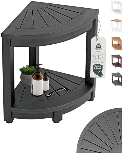 ROHKEX HDPE Corner Shower Stool - Black - Shaving Seat & Shower Stool for Shaving Legs - Non-Slip Feet & Waterproof Bench - Space-Saving Storage & Corner Bench, Home Decor Gifts Idea - color: Black