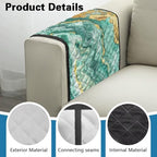 Green Gold Marble Print Sofa Arm Rest Cover Washable Armchair Slipcovers Stain Resistant Furniture Protectors 44x20 inch Couch Arm Protector - color: Green Gold Marble