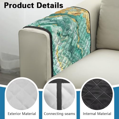 Green Gold Marble Print Sofa Arm Rest Cover Washable Armchair Slipcovers Stain Resistant Furniture Protectors 44x20 inch Couch Arm Protector - color: Green Gold Marble