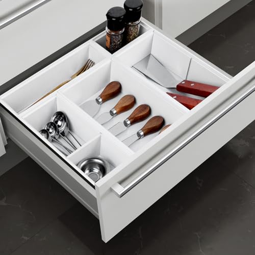 Bamboo Drawer Organizer,5 PCS White Bathroom Tray&Desk Organizers and Storage,Cabinet Divider With Removable Silverware Organization for Kitchen,Utensils,Junk,Office,Makeup - color: White, size: 5PCS