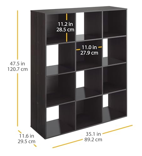 Whitmor 12 Cube Bookcase, 4 Tier Stackable MDF Bookself, Open Storage Display Organizer, Storage Cabinet for Living Room, Bedroom, Home, Office, 35.1" L x 11.7" W x 47.5" H, Espresso - color: Espresso, size: 12 Cube, 35.1"L x 11.7"W x 47.5"H