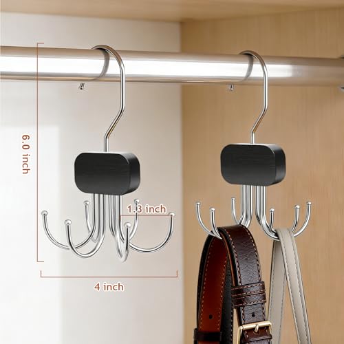 3 Pack Belt Hanger for Closet Organizer, 2026 Upgraded Tie Hangers for Space Saving & Storage, 360° Rotatable & Foldable Hooks, Large Capacity Rack for Tank Top, Bra, Purse (Black) - color: Black