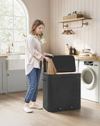 SONGMICS Laundry Hamper with Lid, Bamboo Laundry Basket, Removable Machine Washable Laundry Basket, with Handles, 39.6-Gallons, for Laundry Room, Bedroom, Bathroom, Ink Black ULCB062B01 - color: Ink Black, size: 150 L