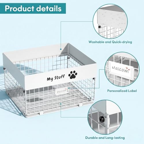 qeerable Dog Toy Box- Metal Toy basket for Dog - Dog Toys Storage Bin for Pet - Personalized Large Dog Toys Basket for Puppy and Pet- White Chew Resistant Dog Toy Chest & Organizer - color: White
