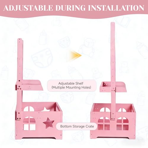 Baby Shower Crate Closet, Gender Reveal Storage Box with Wooden Baby Clothing Display Rack, Nursery Closet Organizer with Hanging Rod, Shelf & Toy Crate for Newborn Boy or Girl - Pink - color: Pink