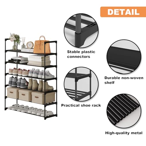 Calmootey 6-Tier Shoe Rack, Tall Large Capacity 30 Pairs Shoes Storage Organizer, Stackable Wide Shoe Shelf for Entryway, Hallway, Black - size: 6-Tier