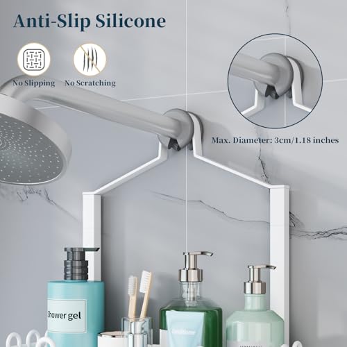 Consumest Shower Caddy Hanging – Rustproof Over Shower Head Hanger with Soap Holder and Hooks, Anti-Slip Shower Shelves for Storage, Bathroom Organizer for Apartment, Dorm, White - color: White, size: 3 Tier-Shower Head