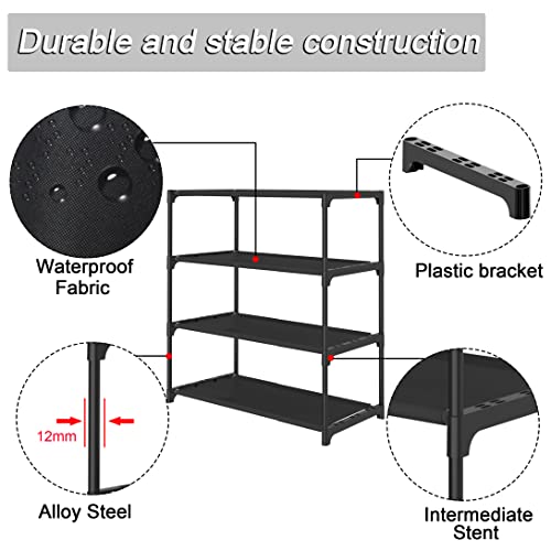 4-Tier Small Shoe Rack .Stackable Shoe Shelf Storage Organizer for Entryway Hallway Closet Bathroom Living Room (Black) - color: Black