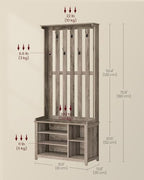 VASAGLE Hall Tree with Bench and Shoe Storage, Coat Rack with Shoe Bench, 7 Double Hooks for Jackets, Hats, Entryway, Bedroom, Living Room, 13.8 x 31.9 x 70.9 Inches, Heather Greige UHSR414G01 - color: Heather Greige
