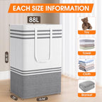 2 Pack Large Home Laundry Basket, Laundry Hamper, Freestanding Waterproof Dirty Clothes Bag, Tall Clothes Hamper - Extended & Reinforced Handles for College Dorm, Family (Light Grey/88L) - size: 2 x 88L