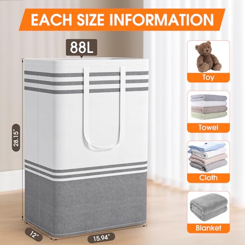 4 Pack Large Laundry Baskets, Laundry Hampers, Freestanding Waterproof Collapsible Clothes Bag with Extended & Reinforced Handles - Clothes Basket for Dorm, Bathroom, Home (88L) - size: 4 x 88L