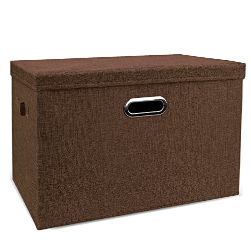 DAYARD Foldable Storage Boxes with Lids Linen Fabric Stackable Storage Bins Organizer Containers Baskets Cube with Cover for Closet Office Nursery, Coffee XL (20 x 14 x 12) - color: Coffee, size: XL