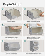 SONGMICS Stackable Storage Bins Set of 2, Storage Boxes with Lids and Front Windows, Non-Woven Fabric Closet Organizers with Magnetic Closures, Side Handles, Dove Gray URLB002W01 - color: Dove Gray