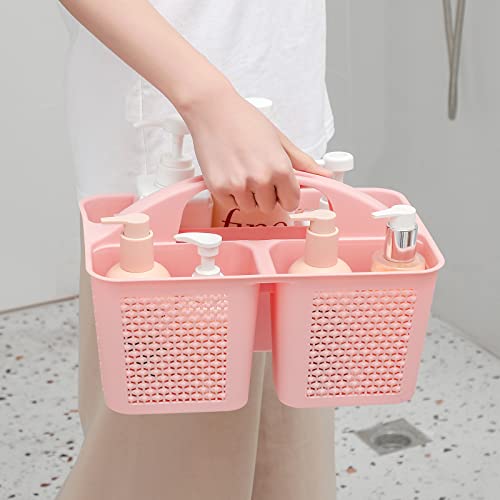 UUJOLY Plastic Portable Shower Caddy Basket Bucket, Cleaning Shower Basket with Handle Compartments Storage Basket Organizer for Bathroom Kitchen College Dorm Sink, Pink - color: Pink
