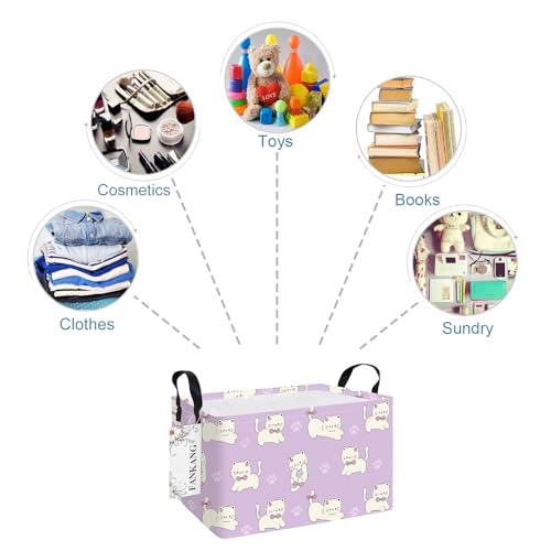 FANKANG Storage Bins,Nursery Hamper Canvas Laundry Basket Foldable with Waterproof PE Coating Storage Baskets for Boys and Girls, Office, Bedroom, Clothes,Toys(Rec-Cat ） - color: Rec-Cat