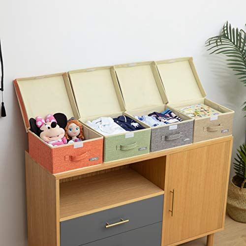 YueYue Small 4 Pack Fabric Stroage Box with Lids, Linen Foldable Stroage Box with lids 4 Color Set 12.4in/12in/6.7in - color: 4 color, size: 12.4in/12in/6.7in